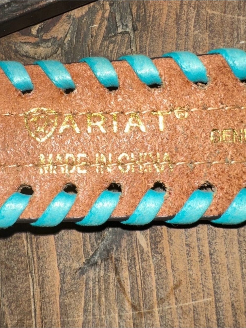 Ariat Leopard HOH Leather Belt with Turquoise Whip Stitch S: Small Length: 35.5" - Picture 7 of 9